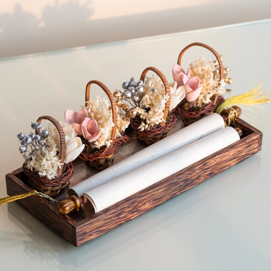 Floral Mini Basket- Pink and White (Set of 6)