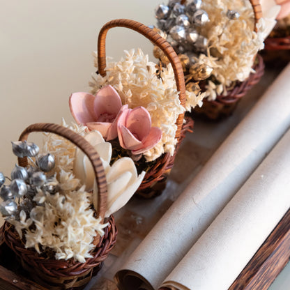 Floral Mini Basket- Pink and White (Set of 6)