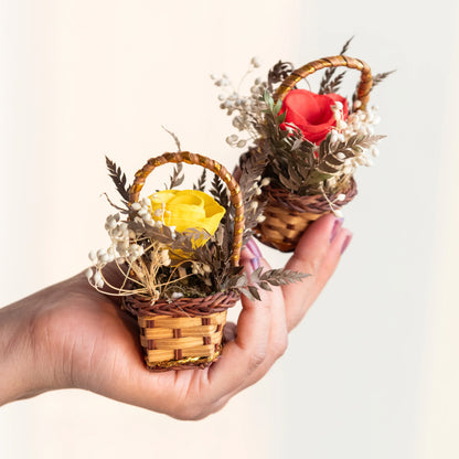 Floral Mini Basket- Red and Yellow (Set of 6)