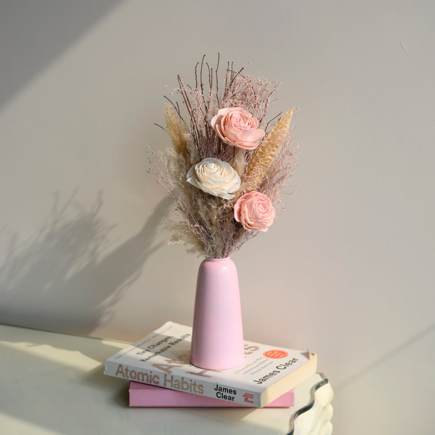 Pink Aura Bunch with Metal Vase