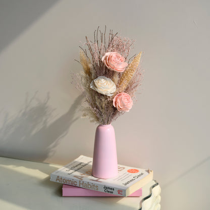 Pink Aura Bunch with Metal Vase