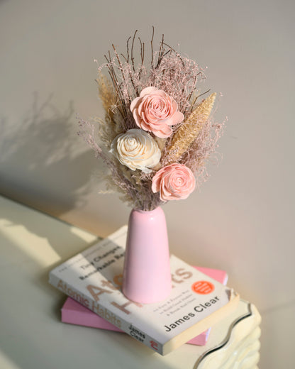 Pink Aura Bunch with Metal Vase