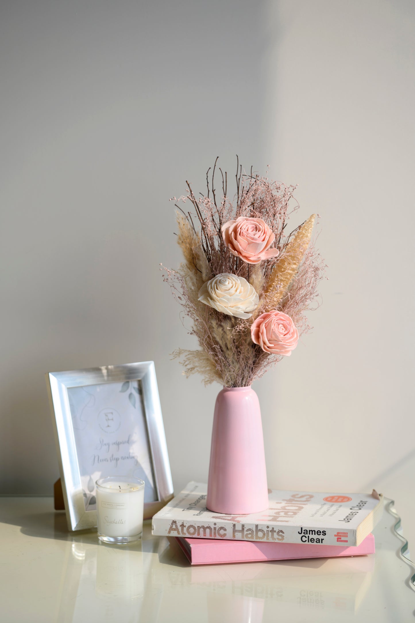 Pink Aura Bunch with Metal Vase