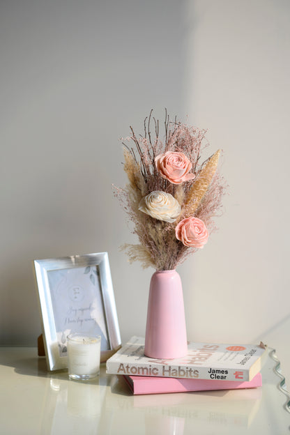 Pink Aura Bunch with Metal Vase