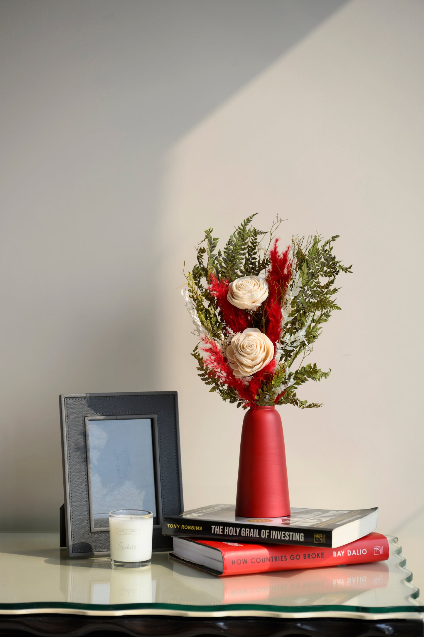Crimson Gaden Bunch with Metal Vase