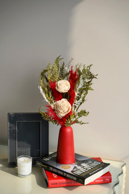Crimson Gaden Bunch with Metal Vase