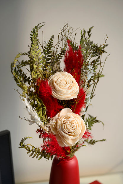 Crimson Gaden Bunch with Metal Vase