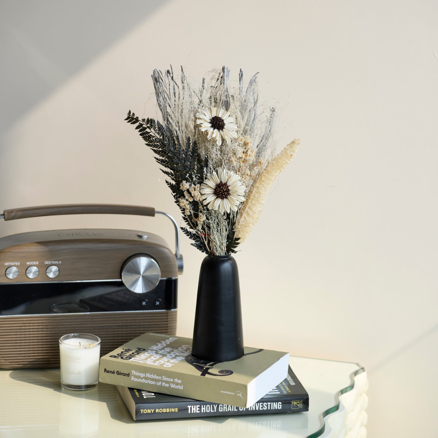 Luxe Ivory Dried Flowers with Metal Vase