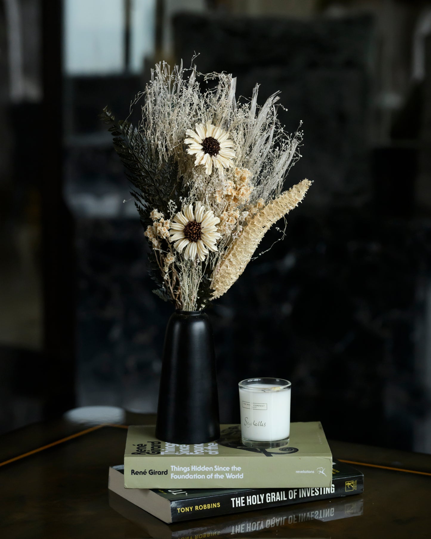 Luxe Ivory Dried Flowers with Metal Vase