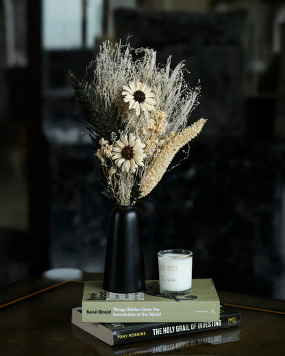 Luxe Ivory Dried Flowers with Metal Vase