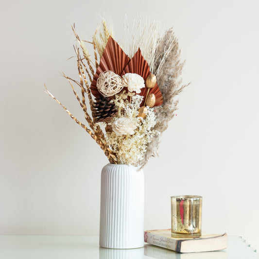 Golden Sunset Bunch in a White Ribbed Vase